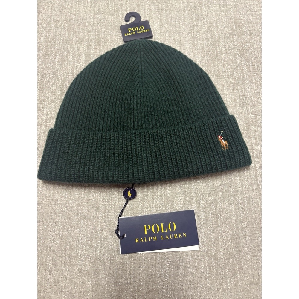 Polo Ralph Lauren Embroidered Pony Cuffed Knit Wool Blend Beanie Green O/S NWT